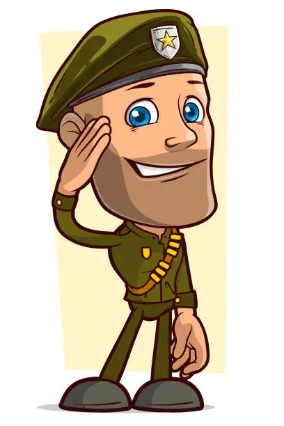 Vector illustration of Cartoon brave smiling army soldier character