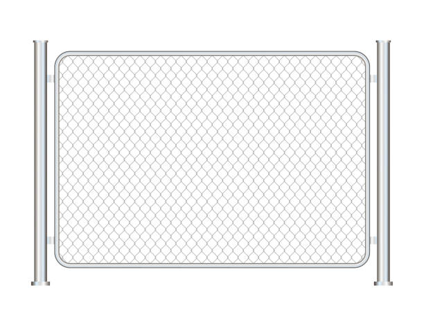 istock Fence wire metal chain link. Prison barrier, secured property. Vector stock illustration. 1188444565