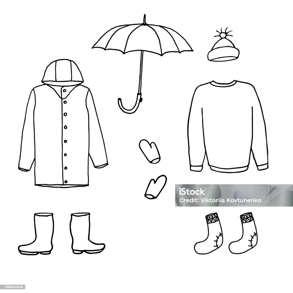Warm Clothes And Accessories For Autumn And Winter Season Cartoon Doodle  Sketch Black Outline On White Background Vector Illustration Stock  Illustration - Download Image Now - iStock