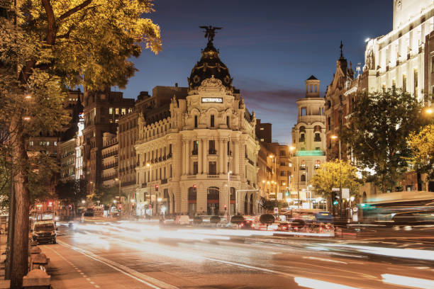 istock Madrid at night with traffic in motion 1188449153