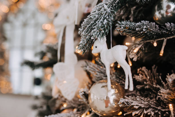 istock Christmas Glossy Ball and Deer Toys on Tree Branch 1188449580