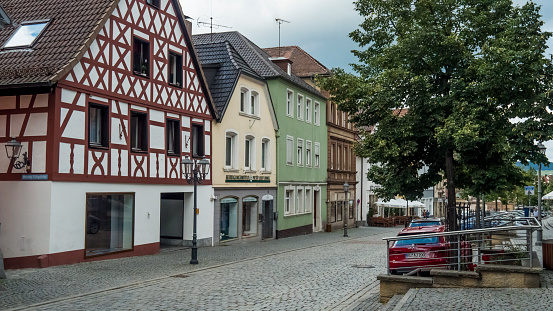 Kulmbach 2019. A street glimpse of a street. We are in the morning and very few people turn up on the streets. August 2019 in Kulmbach.