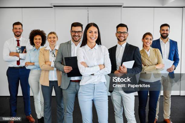 Successful Business Team Smiling Teamwork Corporate Office Colleague Stock Photo - Download Image Now