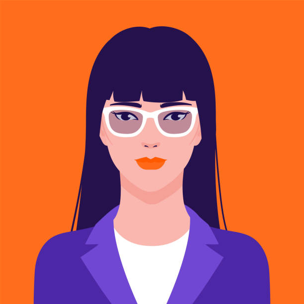 Portrait of a  beautiful Asian businesswoman in eyeglasses, vector flat illustration. Asian young successful woman avatar. Portrait of a  beautiful Asian businesswoman in eyeglasses, vector flat illustration. Asian young successful woman avatar. woman on colored background stock illustrations