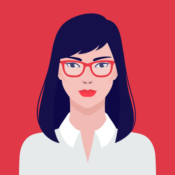 ilustraciones, imágenes clip art, dibujos animados e iconos de stock de retrato de una hermosa estudiante asiática chica en gafas, ilustración plana vectorial. asiático joven éxito mujer avatar. - ejecutiva ilustraciones