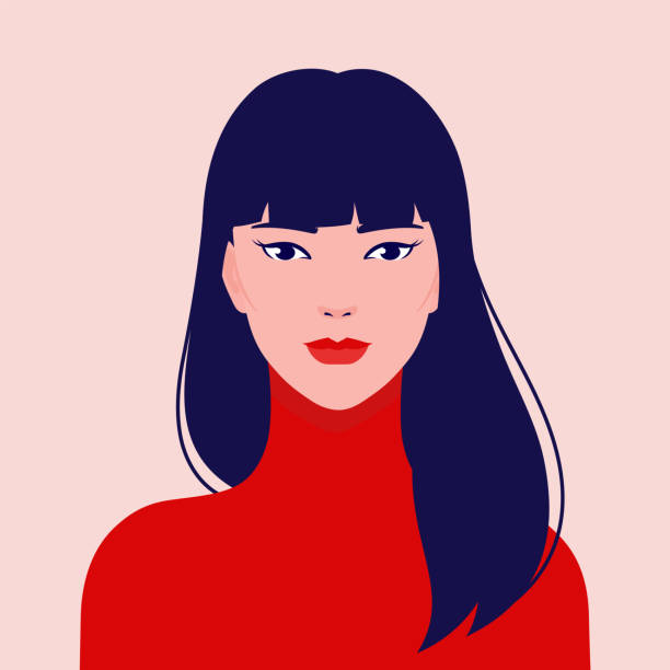 Portrait Of A Young Beautiful Asian Fashion Woman Vector Flat