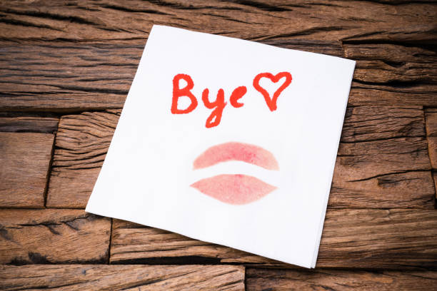 Handwritten Bye Word And Lipstick Mark On Napkin