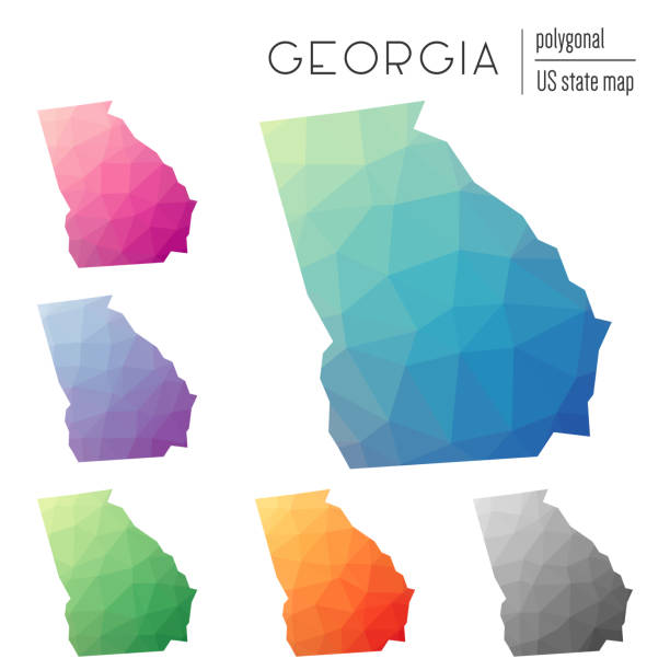 ilustraciones, imágenes clip art, dibujos animados e iconos de stock de conjunto de mapas de georgia poligonales vectoriales. - georgia