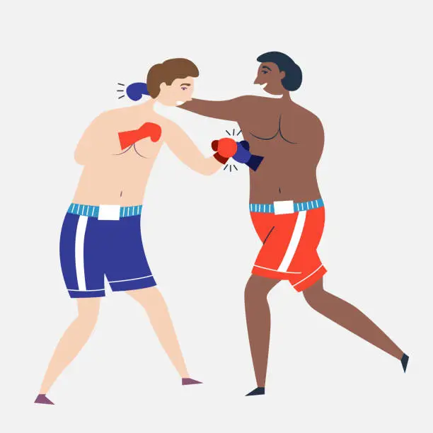 Vector illustration of Boxers box each other in gloves