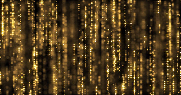 istock Golden glitter curtain background, gold glitter particles flowing with magic light sparks. Glowing glittering threads and shiny sparkling shimmer glare 1188464295