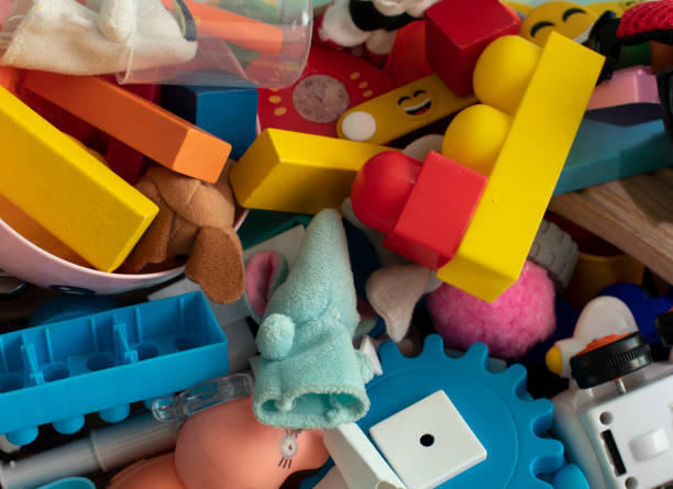 istock Top view on colorful used toys 1188466372