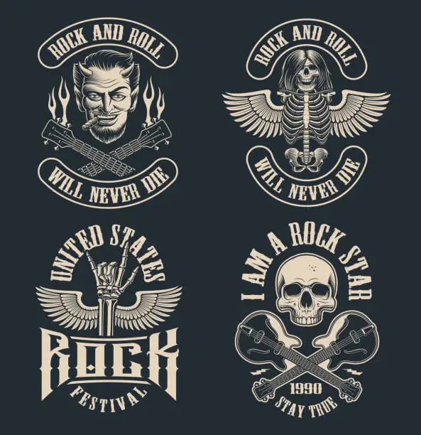 Vector illustration of Set of vintage rock and roll emblems