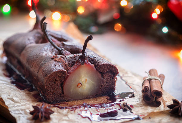 istock Pear chocolate cake with mulled wine glaze 1188471947