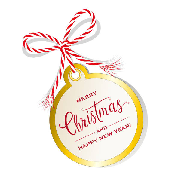 クリスマスカードクリスマスボーブル、ギフトラベル、ゴールドリムとリボン弓とギフトタグ、白い背景に隔離されたベクトルイラスト - bow ribbon gift tag gift card点のイラスト素材／クリップアート素材／マンガ素材／アイコン素材