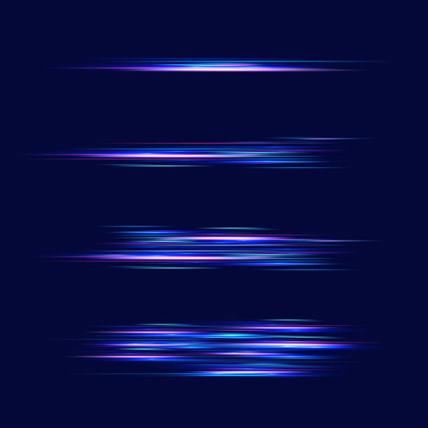 Blue lines movement. Motion light effect for banners. Blue lines. The effect of speed on a blue background.  Red lines of light, speed and movement. Vector lens flare. dynamic microphone stock illustrations