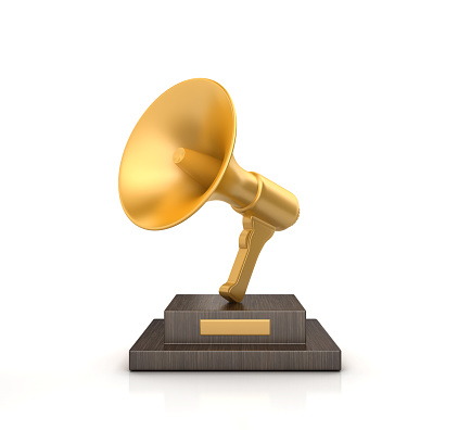 Trophy with Megaphone - White Background - 3D Rendering