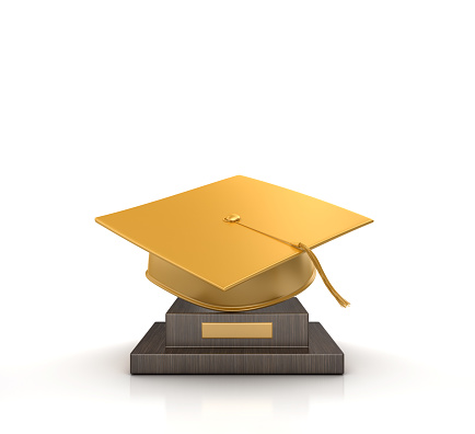 Trophy with Graduation Cap - White Background - 3D Rendering