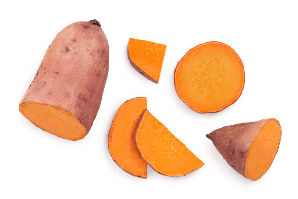 istock Sweet potato isolated on white background closeup. Top view. Flat lay. 1188479235