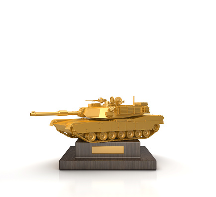 Trophy with Military Tank - White Background - 3D Rendering