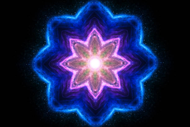 istock Disco kaleidoscopes background with glowing neon colorful lines and geometric shapes. 3d rendering backdrop 1188481996