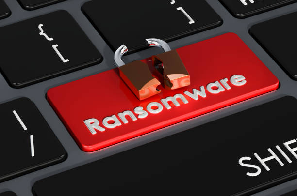 Ransomware red button on keyboard, 3D rendering Ransomware red button on keyboard, 3D rendering ransomware stock pictures, royalty-free photos & images