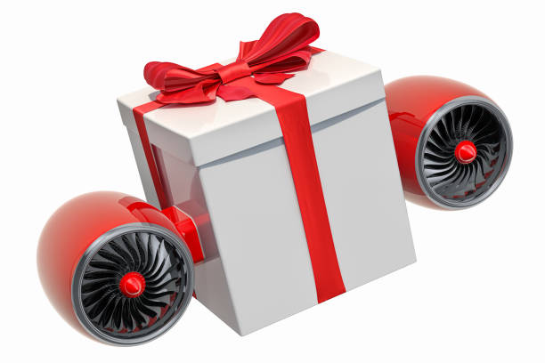 istock Gift box with jet engines. Gift fast delivery concept, 3D rendering isolated on white background 1188482165