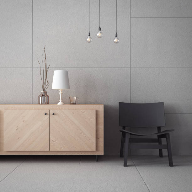 istock living room cabinet & concrete wall / 3D rendering interior 1188482225