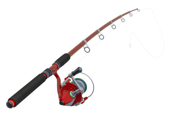 Red Fishing Rod, 3D rendering isolated on white background