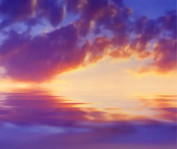 Vector illustration of Bright Sunset Clouds Over Water Surface