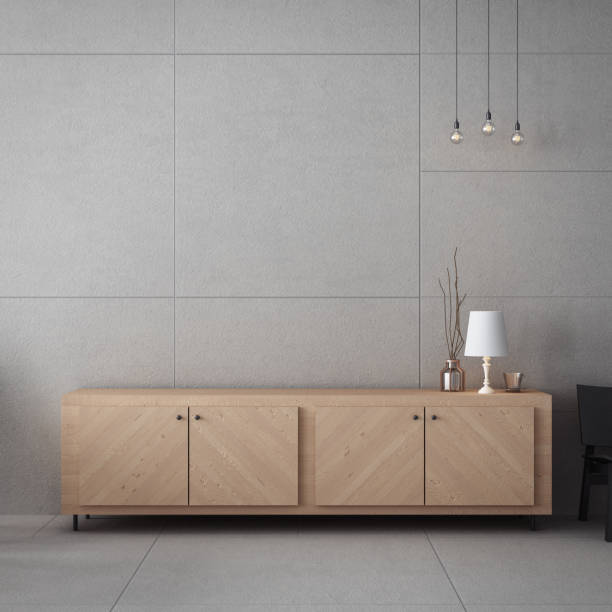 istock living room cabinet & concrete wall / 3D rendering interior 1188492301