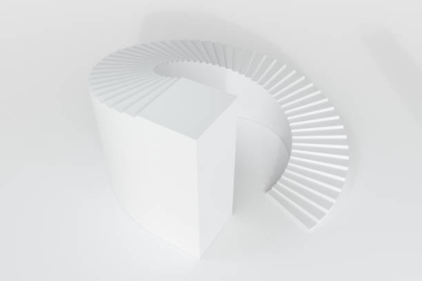 escalera redonda, fondo conceptual de tendencia alcista, renderizado 3d. - circle swirl target aspirations fotografías e imágenes de stock