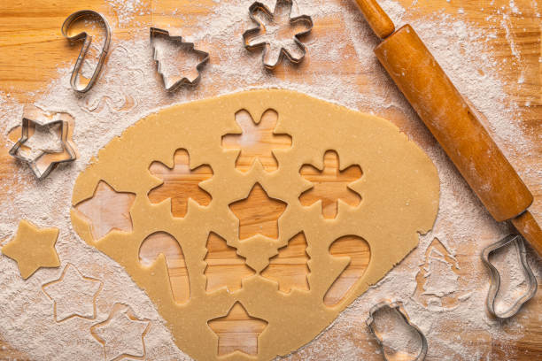 istock Overhead view of Christmas cookies being made 1188498059
