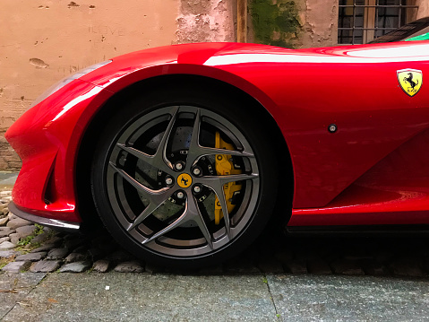 Modena, Italy - November, 2019. Side view of a Ferrari 812 Superfast
