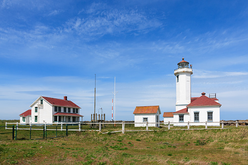 Fort Worden State Park in Washington State. Point Wilson Lighthouse. US National Register of Historic Places.