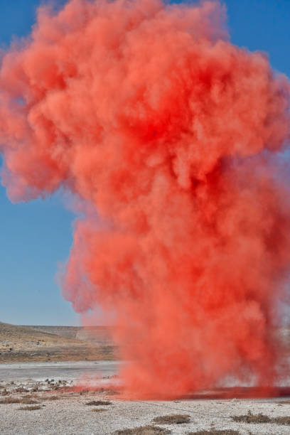 istock Colorful red smoke bombs action in showing 1188505298