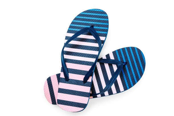 istock Summer colorful striped print flip flops isolated on white background. Top view 1188506027