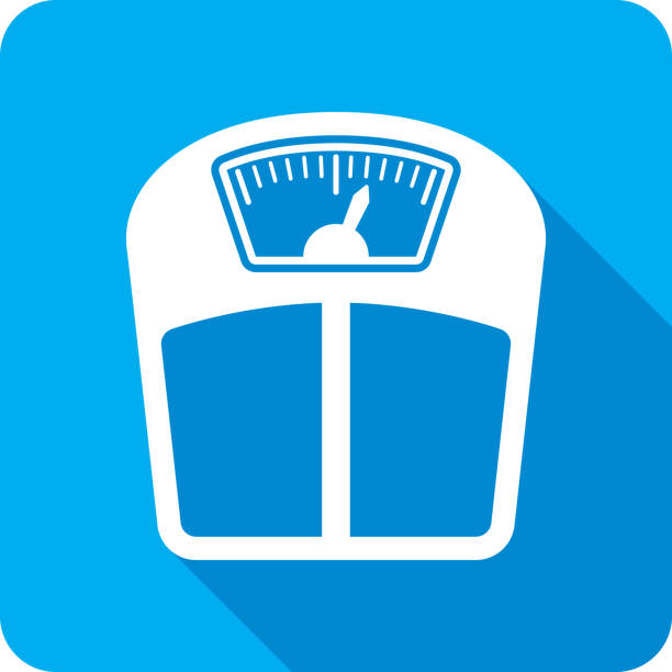 Weight Scale Icon Silhouette Vector illustration of a blue weight scale icon in flat style. weighing in stock illustrations