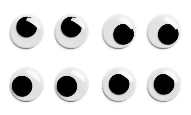 Various Pairs of Googly Eyes Isolated on White Background.