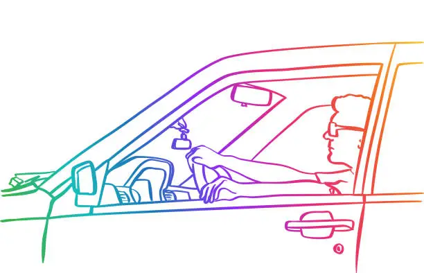 Vector illustration of Young Driver Close-Up Rainbow