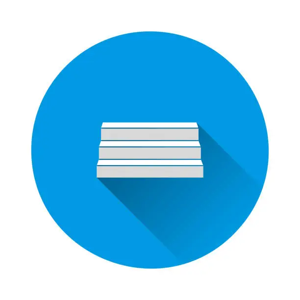 Vector illustration of Vector staircase icon on blue background. Flat image with long shadow. Layers grouped for easy editing illustration. For your design.