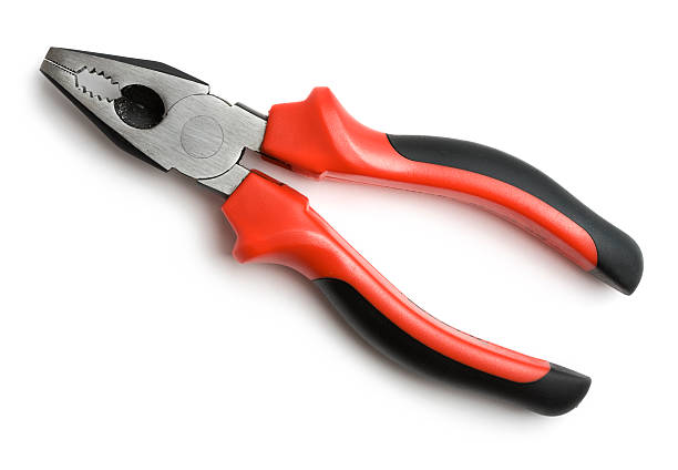 istock Pair of red pliers with black grip over white background 118851376
