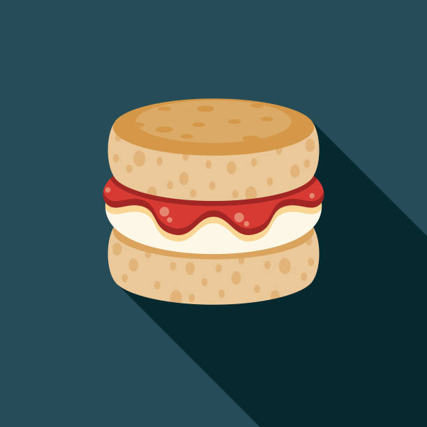 Scone with Cream and Jam Cricket Icon A flat design cricket icon with a long shadow. File is built in the CMYK color space for optimal printing. Color swatches are global so it’s easy to change colors across the document. clotted cream stock illustrations