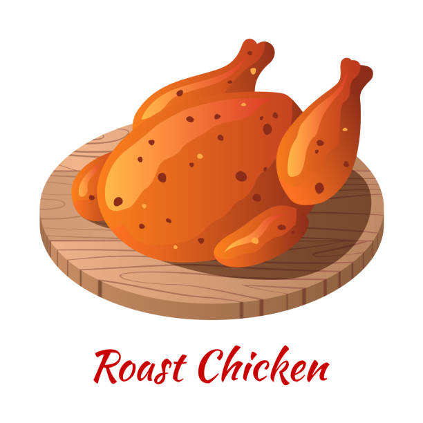 ilustraciones, imágenes clip art, dibujos animados e iconos de stock de pollo asado es deliciosa comida en icono de diseño degradado de color - roast chicken illustrations