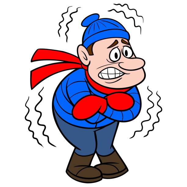 Freezing Cold A cartoon illustration of a cold freezing man. shivering stock illustrations