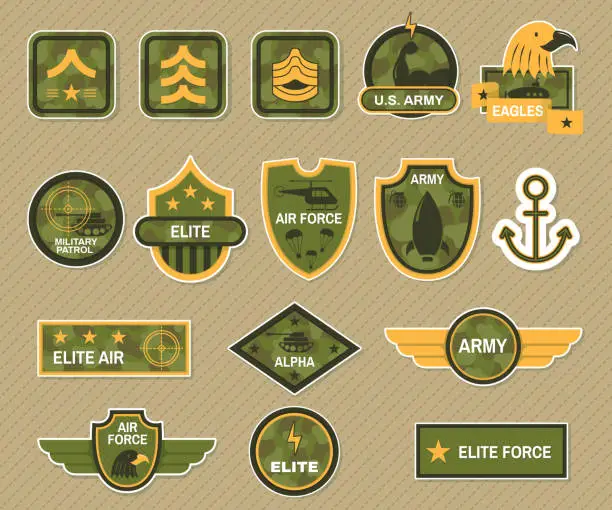 Vector illustration of Military symbol and army badge set vector