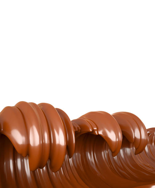 The sea of chocolate. A splash of chocolate on a white background, isolated. Wave, flow, liquid, clipping path. 3d illustration, 3d rendering. stock photo