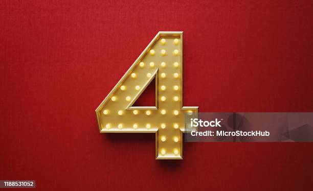 Number Four Reverse Light Bulbs Forming Number Four On Red Background Stock Photo ...