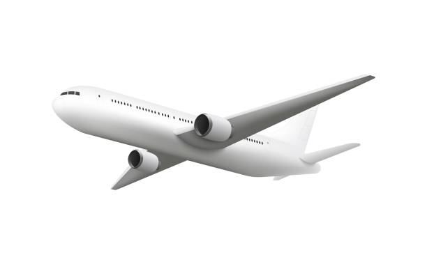 illustrations, cliparts, dessins animés et icônes de avion réaliste volant au-dessus, maquette d'avion de jet avec le fuselage blanc - avion