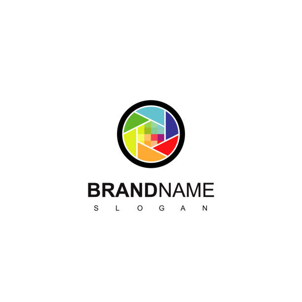 Pixel Lens Logo Lens Logo With Pixel Symbol Design For Photography Company Icon pixelated photos stock illustrations