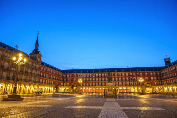 istock Madrid Spain, night city skyline at Plaza Mayor 1188535251